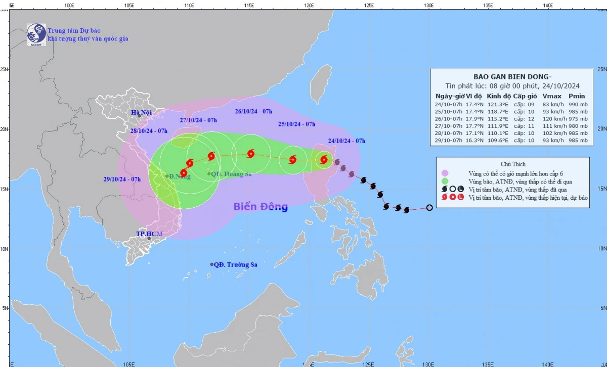 Bão Trami giật cấp 11 đang áp sát Biển Đông