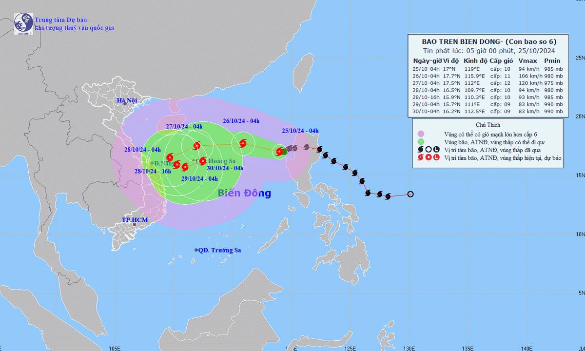 Bão số 6 di chuyển chậm, có khả năng đổi hướng và suy yếu